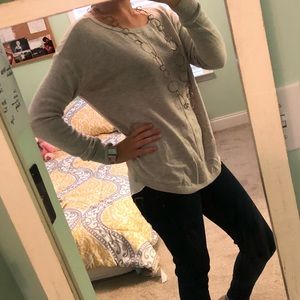 Ann Taylor Loft grey sweater with white sheer back
